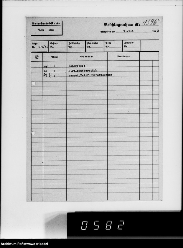 Obraz 8 z jednostki "Kripo. Kartei-Karten Beschlagnahme Nr.968-1397"