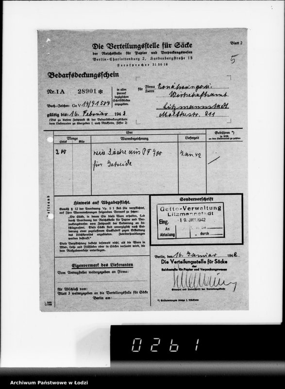 Obraz 9 z jednostki "Jute-Leinen Säcke [Dostawa do Getta]"