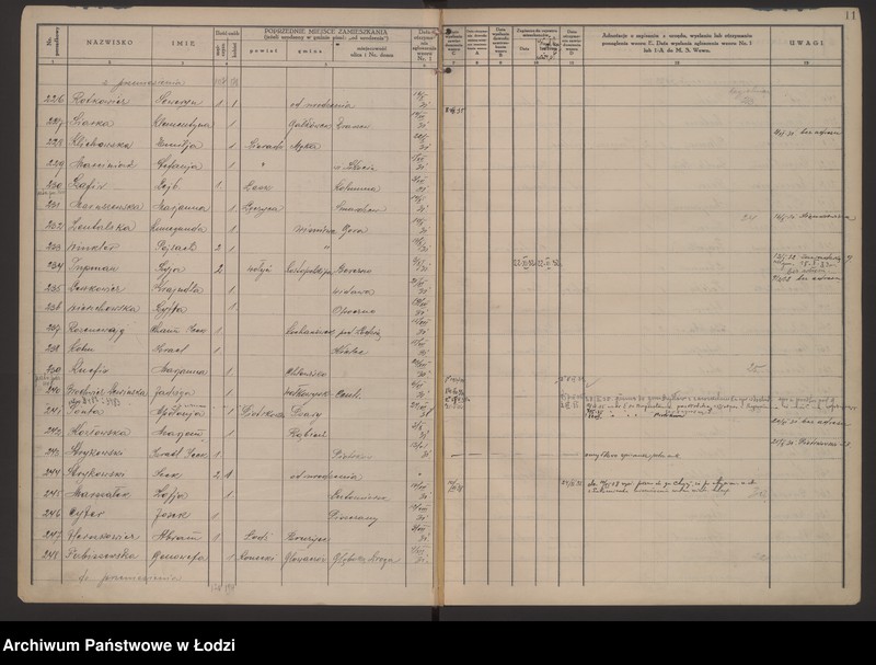 Obraz 14 z jednostki "Księga kontroli ruchu ludności (rejestr osób przybywających do gminy) Łódź, zameldowania pozaankietowe, komisariat V, nr 1-3871"