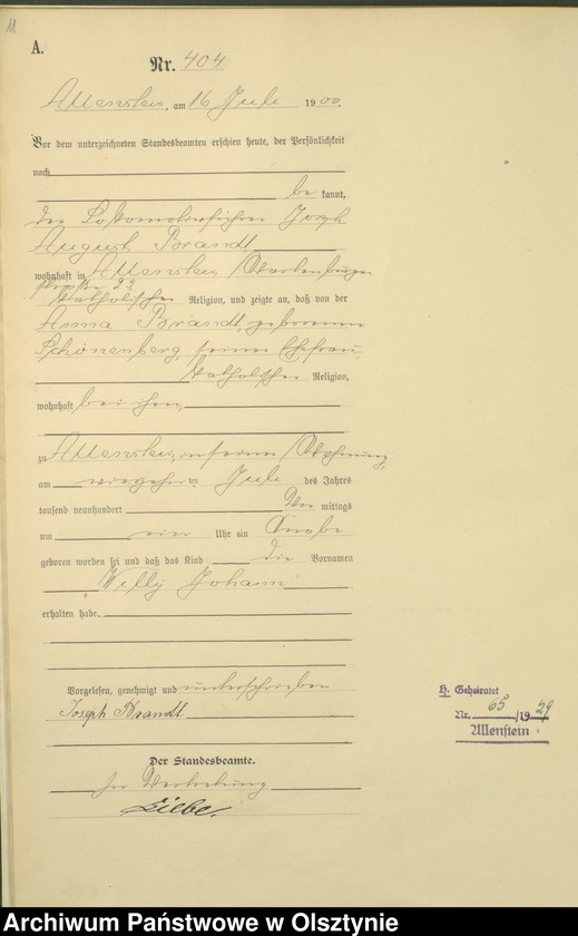 image.from.unit.number "Geburts-Haupt-Register Tom II,Nr 395 - 726"