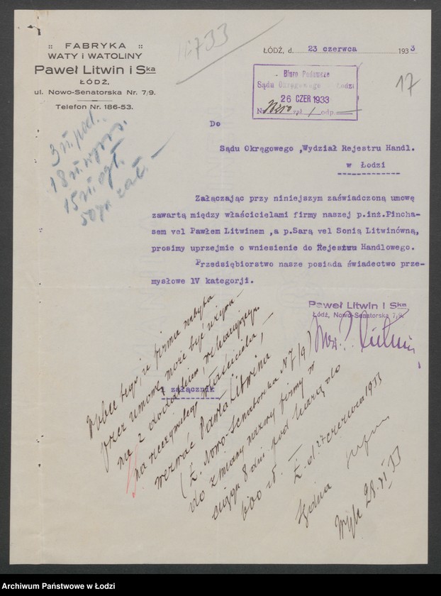 Obraz 19 z jednostki "Paweł Litwin i S-ka- wyrób waty, watoliny i manufaktury"