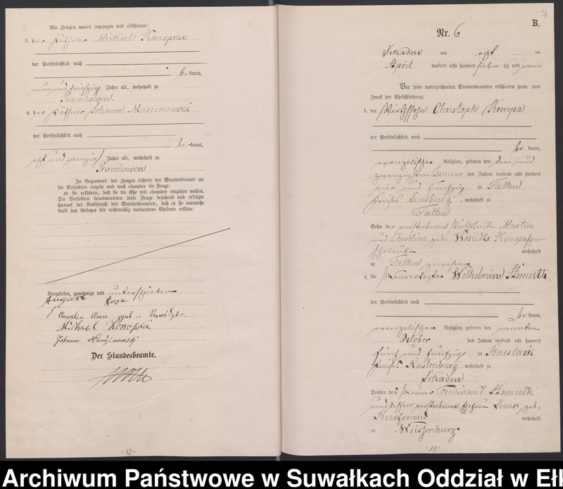 image.from.unit.number "Heiraths-Haupt-Register des Königlich Preussischen Standes-Amtes Schaden Kreis Sensburg"