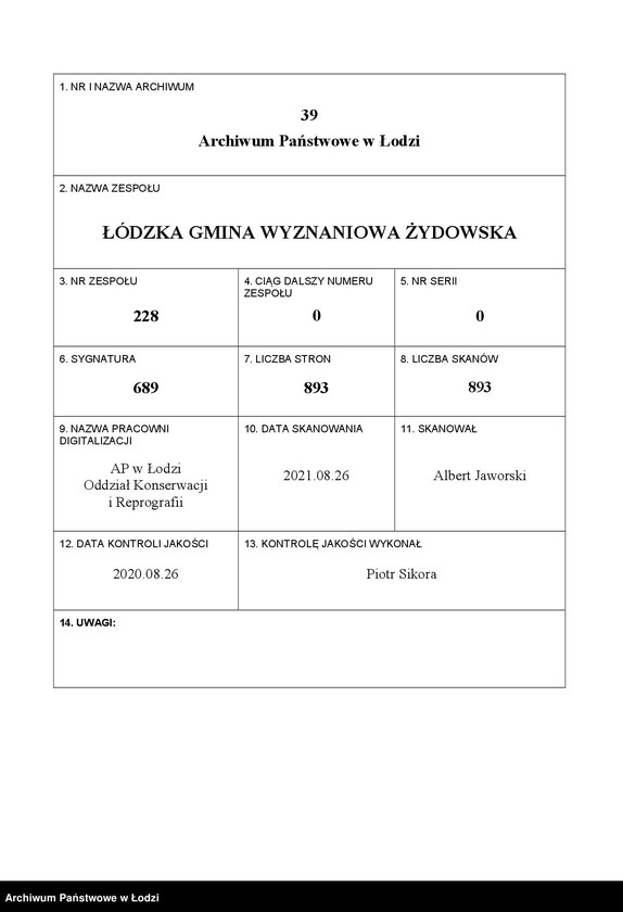 Obraz 1 z jednostki "Kartoteka osób pochowanych na cmentarzu żydowskim przy ulicy Brackiej w latach 1892-1961. Nazwiska na litery: Fe-Fisch"