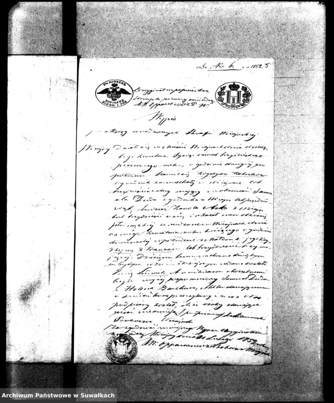 image.from.unit.number "Dowody do Aktów Małżeństw Parafij Ewangelickiej Wiżayny za rok 1852."