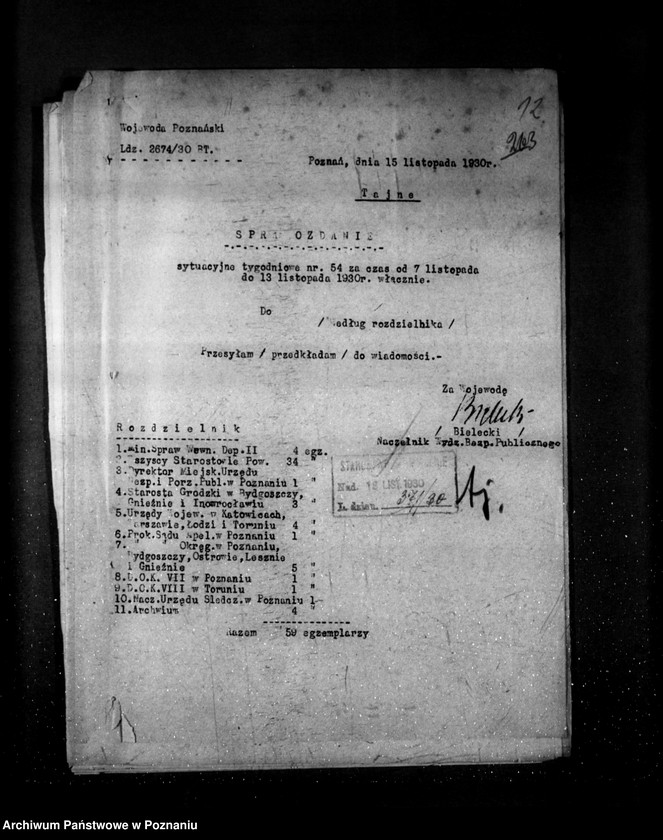 Obraz 16 z jednostki "Sprawozdania sytuacyjne tygodniowe za czas od 1 listopada do 4 grudnia 1930 r. /53-57/"