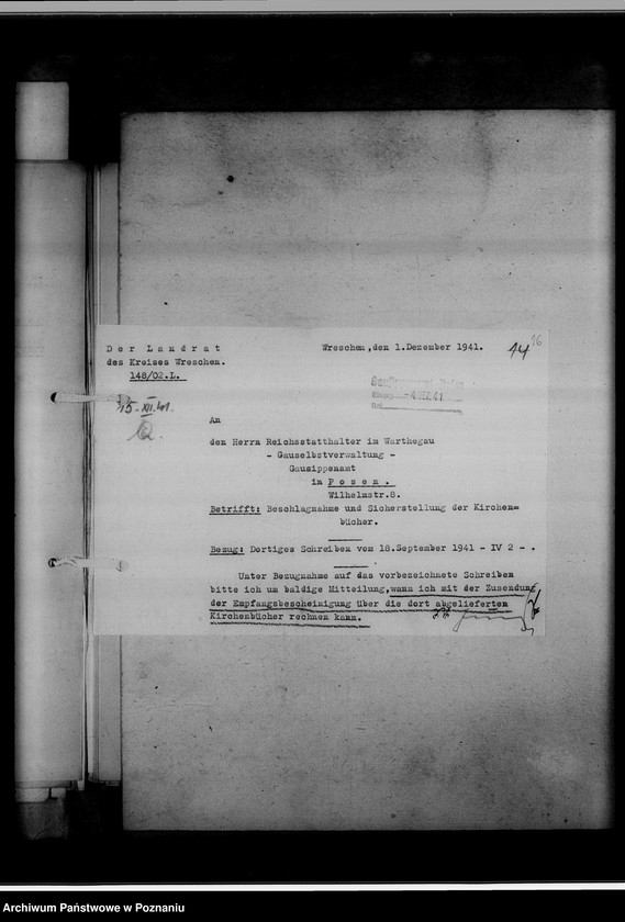 Obraz 20 z jednostki "Einziehungsprotokolle [ksiąg kościelnych] Kreis Wreschen [powiat wrzesiński]"