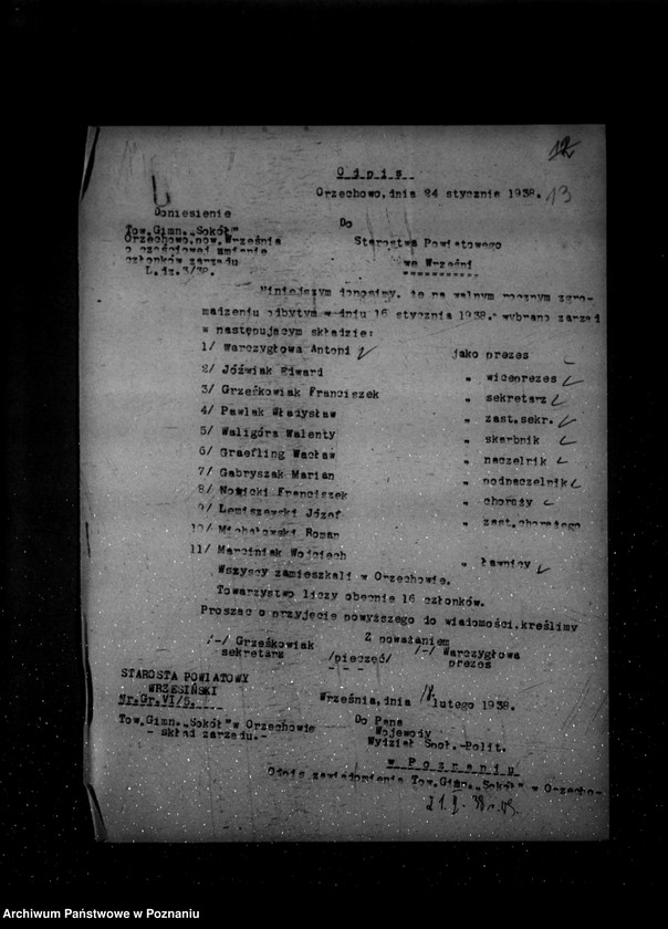 Obraz 18 z jednostki "/Towarzystwo Gimnastyczne „Sokół" w Orzechowie powiat Września - rejestracja/"