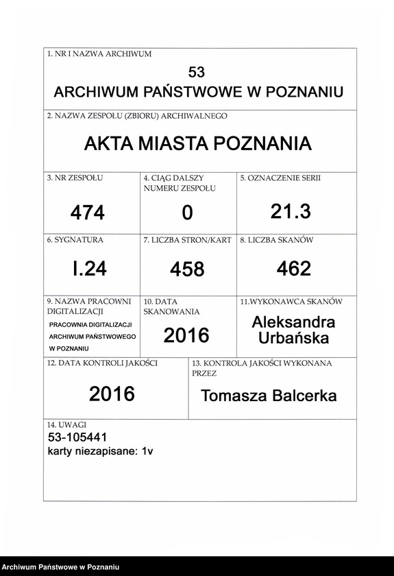 Obraz 1 z jednostki "Liber actorum civitatis Posnaniae."