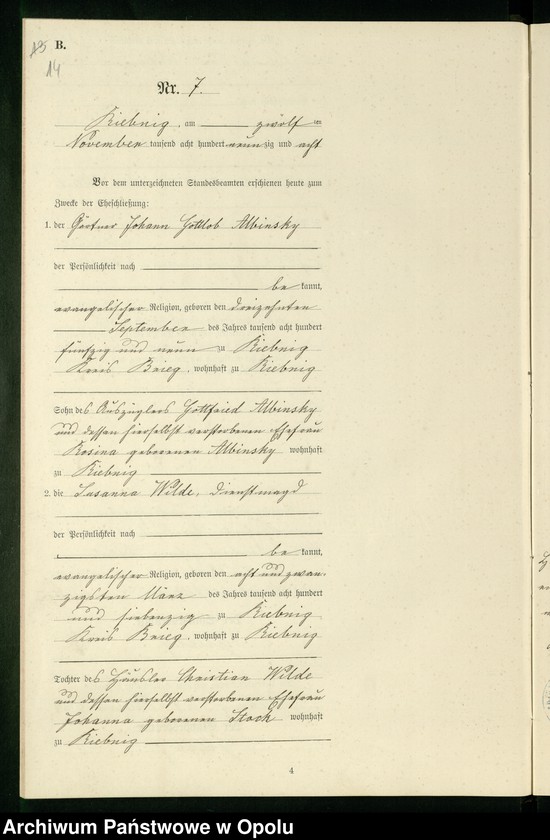 Obraz 17 z jednostki "Heiraths-Neben-Register Standes-Amt Riebnig 1898"