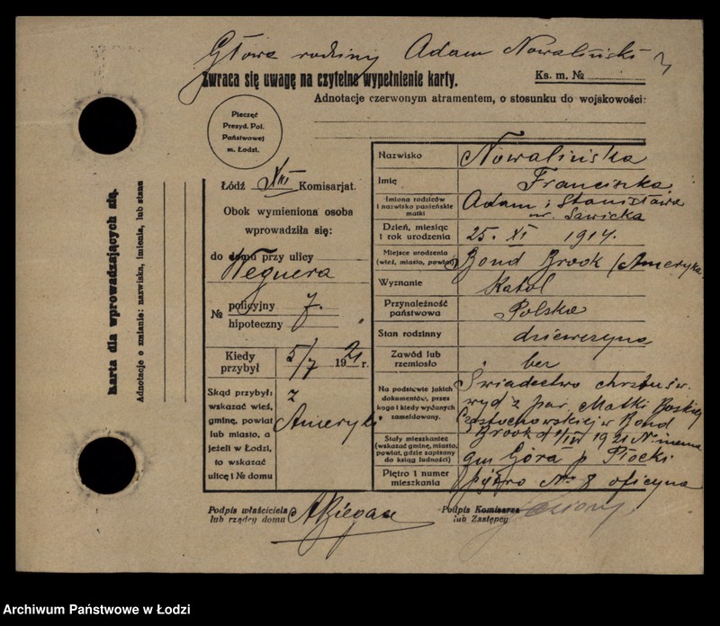 Obraz 5 z jednostki "[Spis ludności Łodzi] Nowaliński-Nowicki"