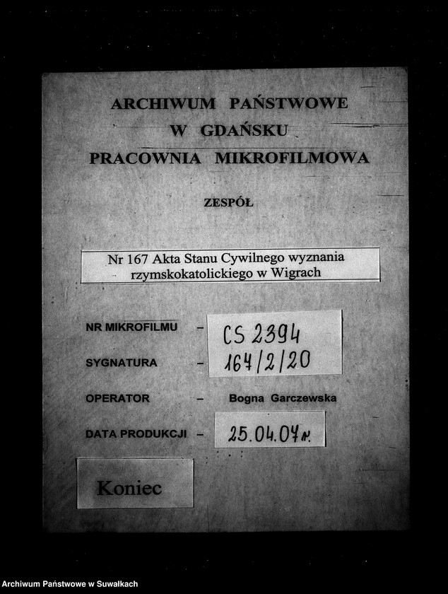 Obraz 16 z jednostki "Anneksa do Akt Zaślubionych Parafii Wigry Roku 1854."