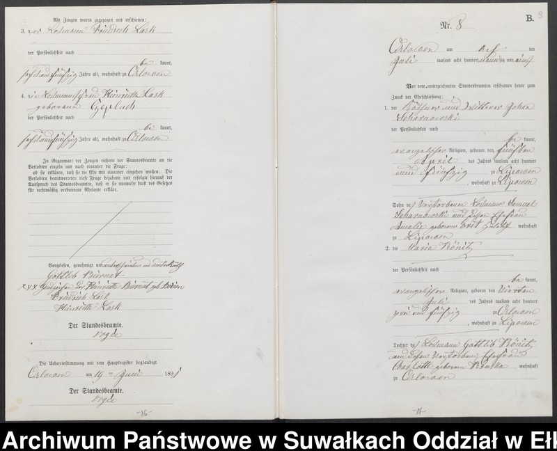 image.from.unit.number "Heiraths-Neben-Register des Preussischen Standes-Amtes Orlowen Kreis Loetzen für das Jahr 1891"