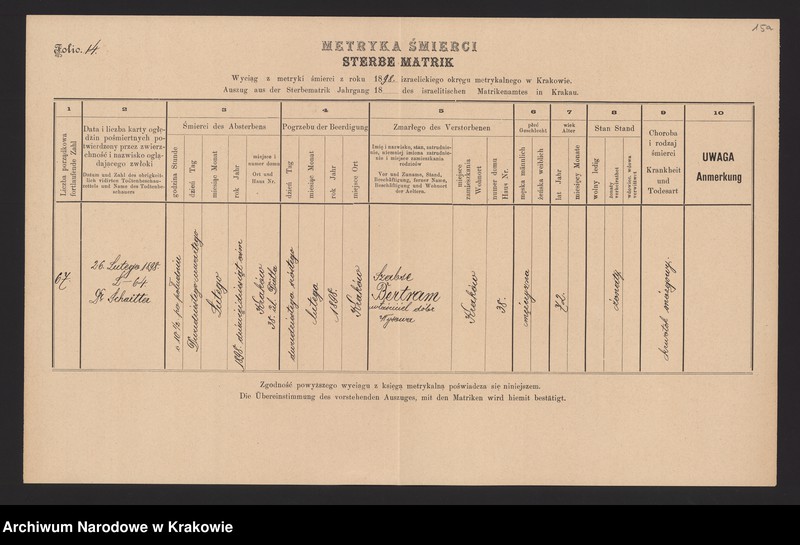 image.from.unit.number "Księga obejmująca wpisy wypadków śmierci Izraelitów w okręgu metrykalnym Krakowskim na rok 1898"