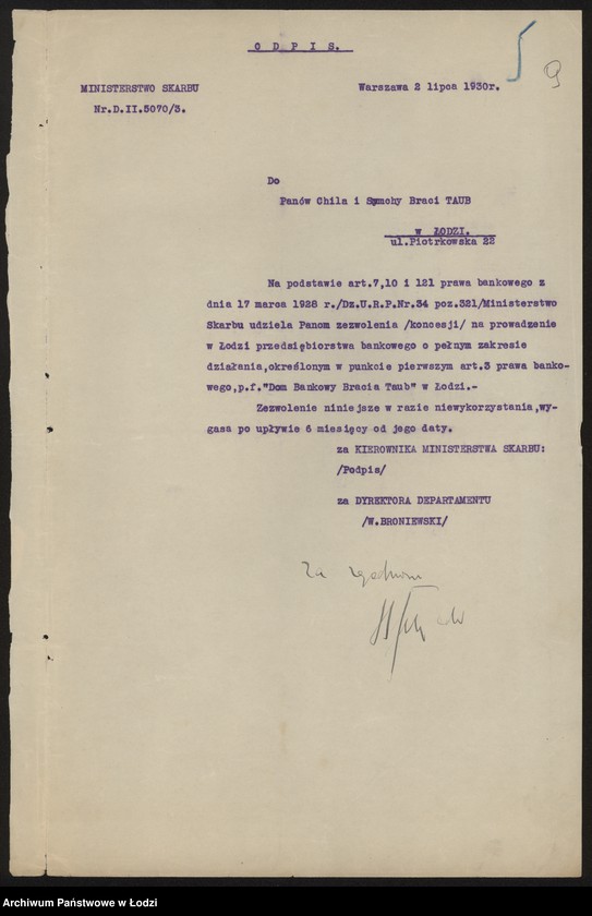 Obraz 11 z jednostki "Dom bankowy bracia Taub- prowadzenie przedsiębiorstwa bankowego"