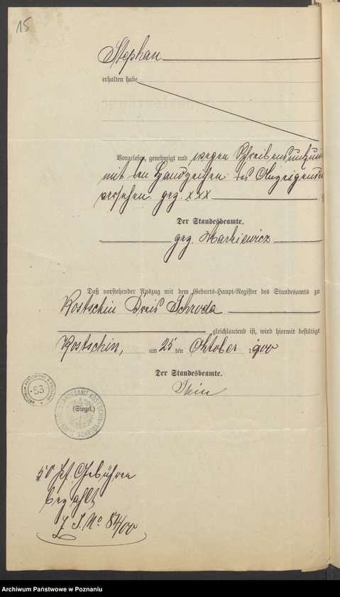 Obraz 17 z jednostki "Die von den Verlobten beigebrachten Urkunden zur Eheschliessung pro 1900"