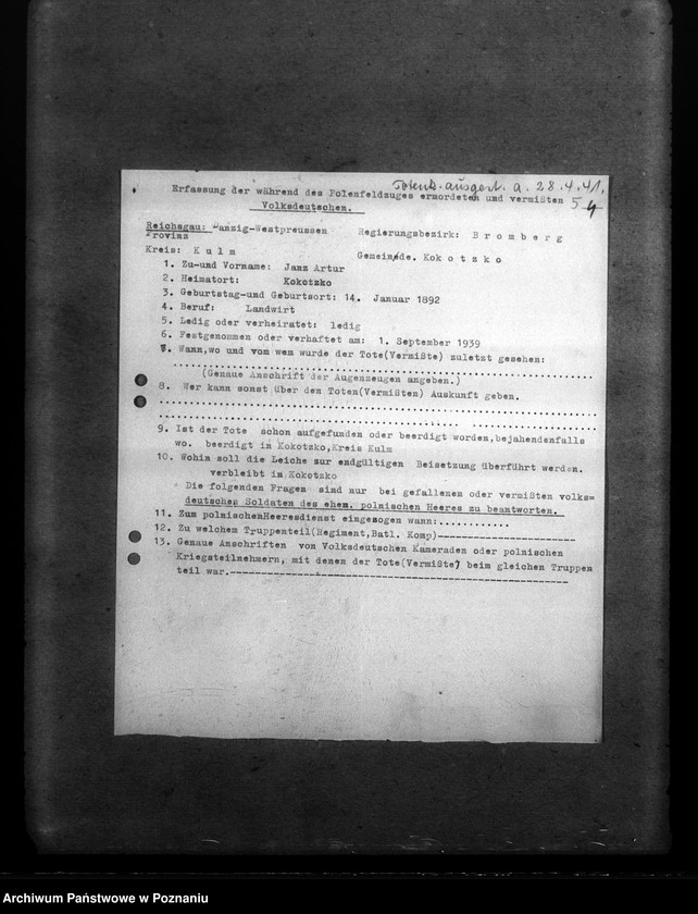 Obraz 9 z jednostki "Amtliche Meldungen Kreis Kulm (Cełmno oraz powiat toruński)"