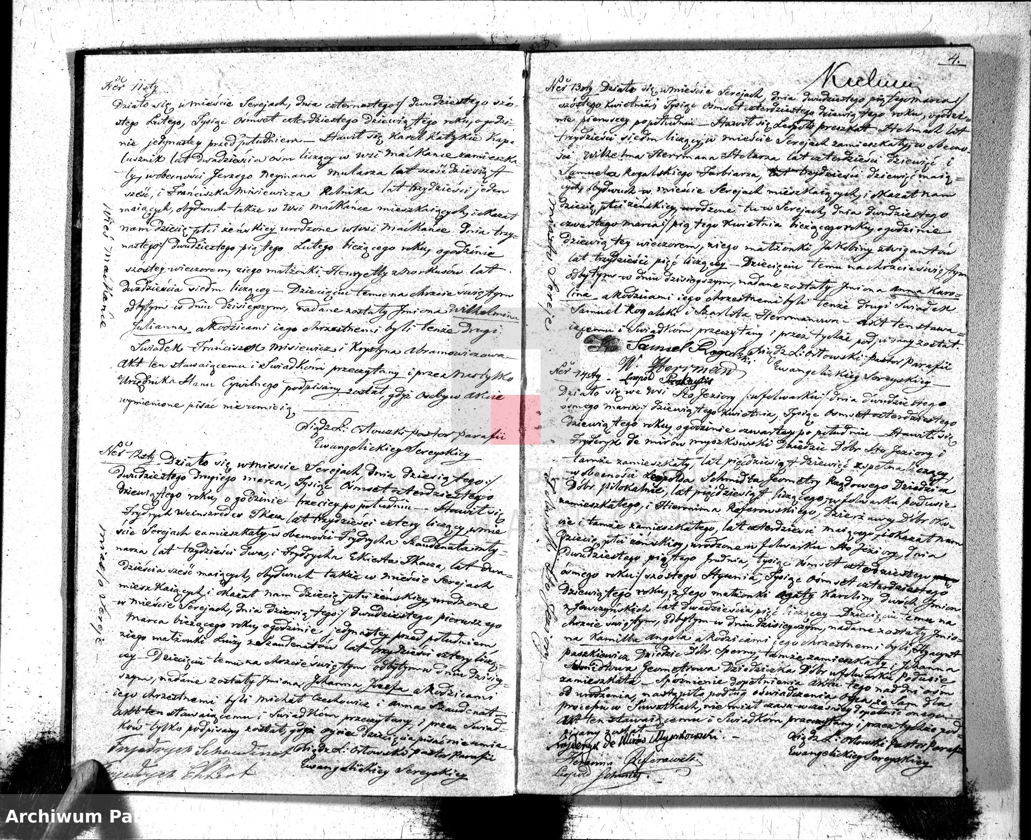 Skan z jednostki: Księga Duplikat do zapisywania Aktów Urodzenia, Zaślubienia i Zeyścia dla Parafii Ewangelickiey Sereyskiey na Rok 1849