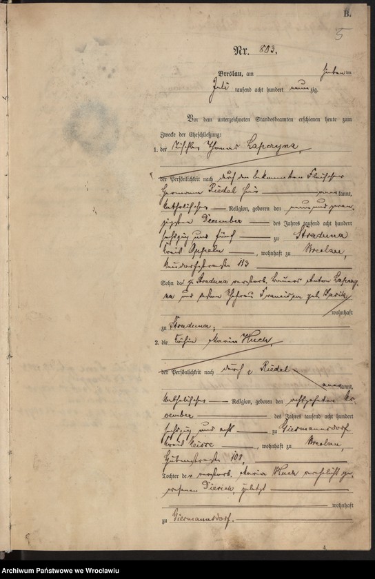 image.from.unit.number "Heiraths-Haupt-Register Breslau II 1890 Band 5"