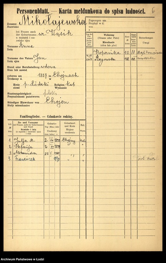 Obraz 9 z jednostki "[Spis ludności Łodzi] Mikołajew - Milchteich"