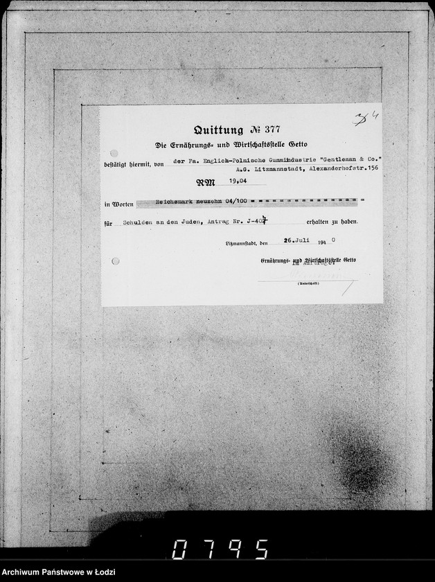 Obraz 8 z jednostki "J[uden] 406-420 [Wnioski Żydów z Getta o zwrot należności za pracę lub towar wzięty na kredyt]"