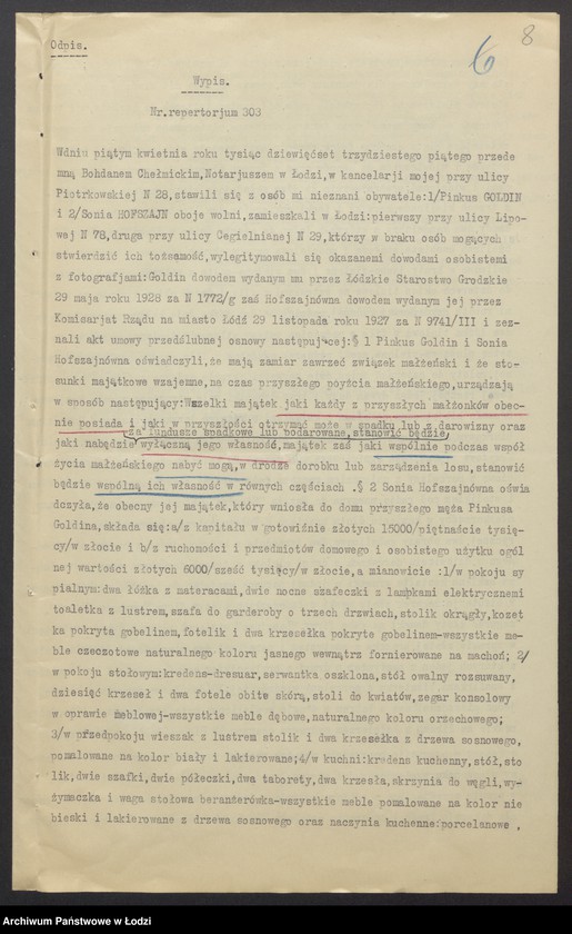 Obraz 10 z jednostki "Dom Agenturowo Handlowy- Pinkus Goldin- sprzedaż surowców włókienniczych na rachunek własny i pośrednictwo tymi surowcami"