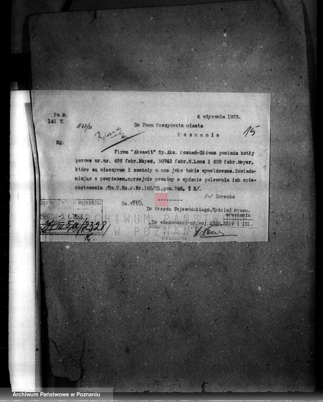 Obraz 19 z jednostki ""Akwawit" Spółka Akcyjna W Poznaniu fabryka chemiczna nr woj. 2328 nr kotła 832"