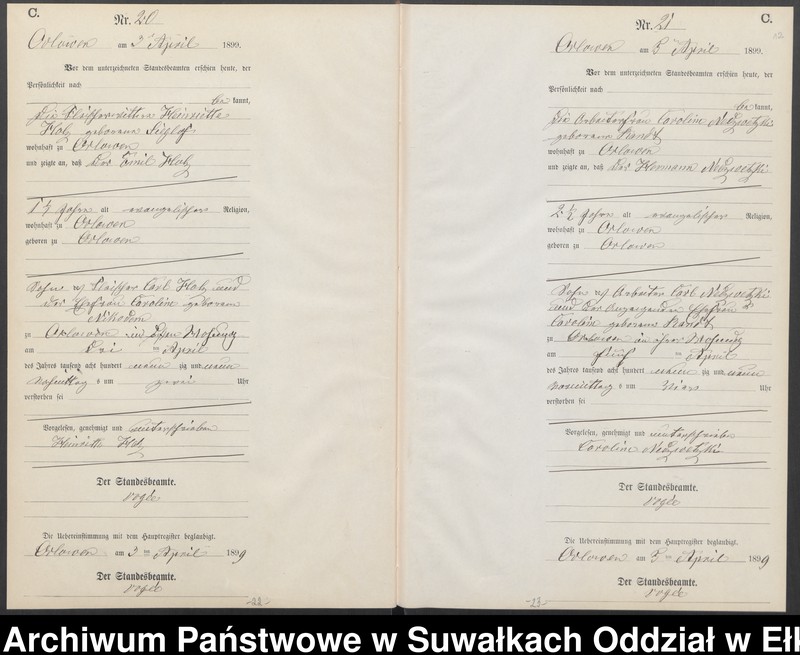 image.from.unit.number "Sterbe-Neben-Register des Preussischen Standes-Amtes Orlowen Kreis Loetzen"