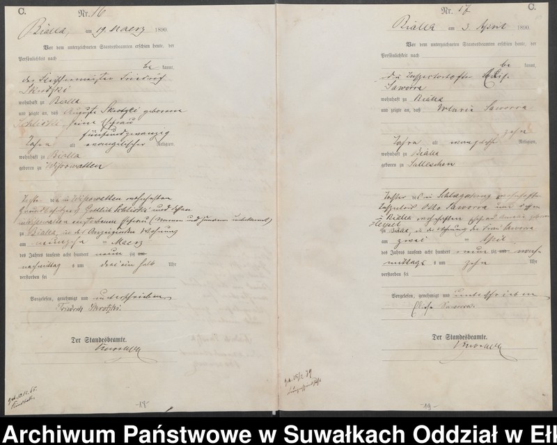 image.from.unit.number "Sterbe-Haupt-Register des Königlichen Preussischen Standes-Amtes Bialla Kreis Johannisburg"