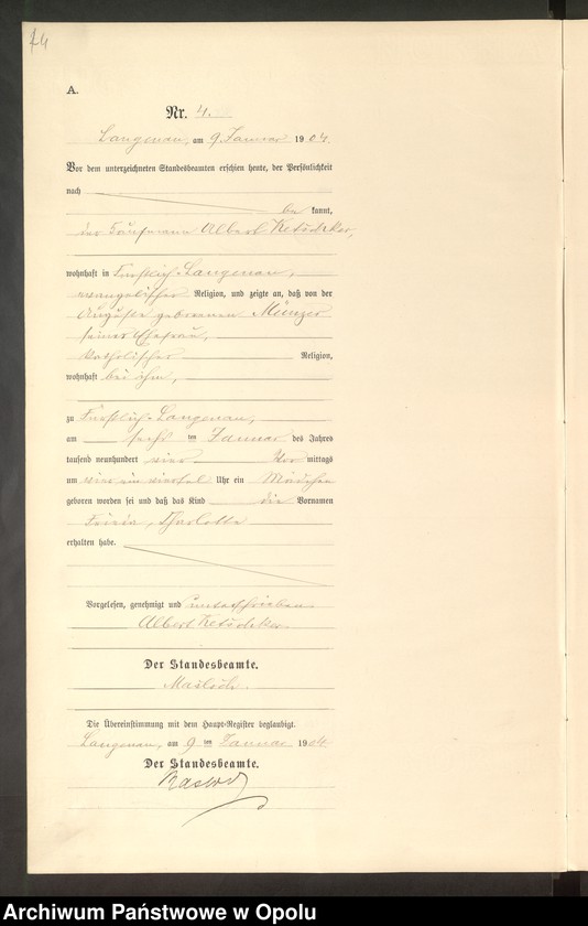image.from.unit.number "Geburts-Neben-Register Standesamts Langenau pro 1904"
