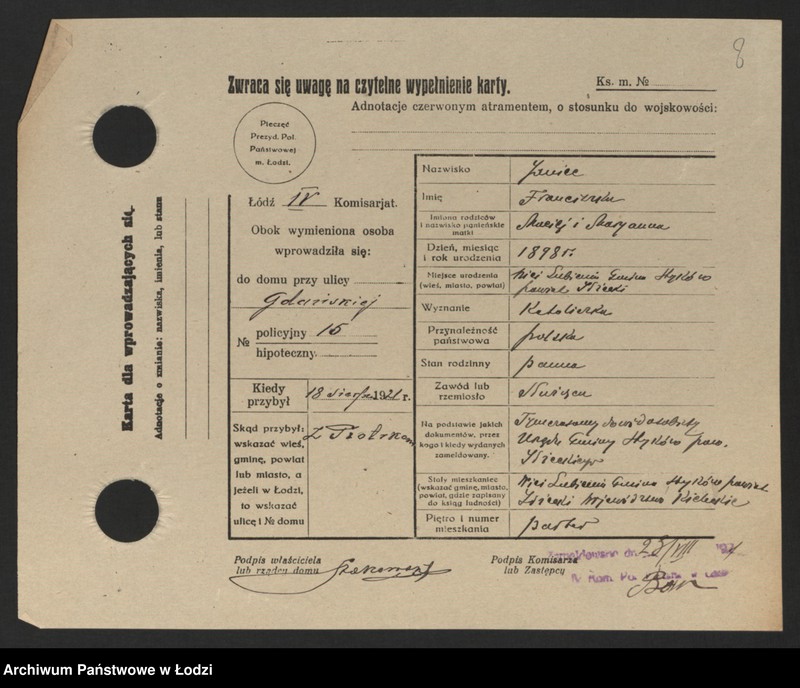 Obraz 10 z jednostki "[Spis ludności Łodzi] Janic - Janiszczak"