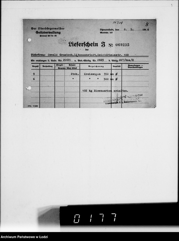 Obraz 12 z jednostki "[Przydział materiałów żelaznych dla Getta]"