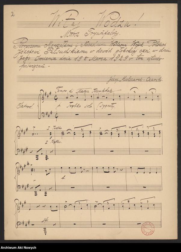 image.from.unit.number "Józef Mielczarek - Czarski. "Witaj wodzu, marsz triumfalny". Partytura."