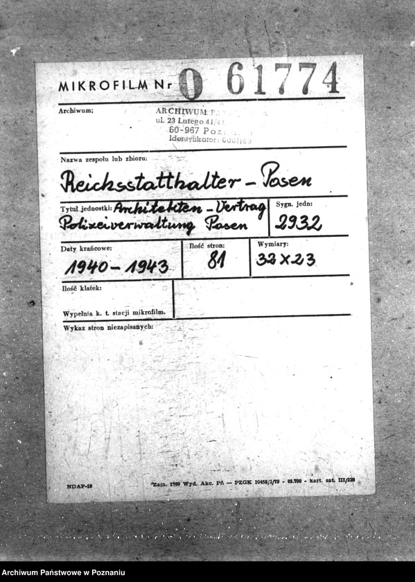 Obraz 2 z jednostki "Architekten - Vertrag - Polizeiverwaltung Posen"