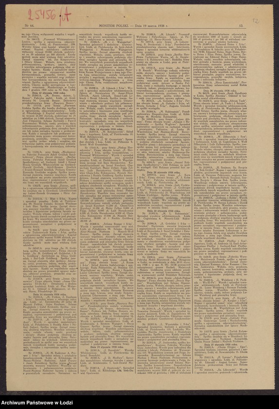 Obraz 14 z jednostki "Majer Markowicz, Szlama Gliksman- sprzedaż i przerób przędzy"