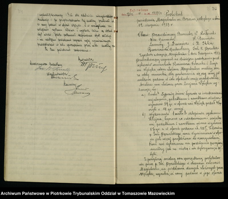 image.from.unit.number "Księga protokołów posiedzeń Magistratu [miasta] Brzezin w sprawie budowy szkoły powsz[echnej]"