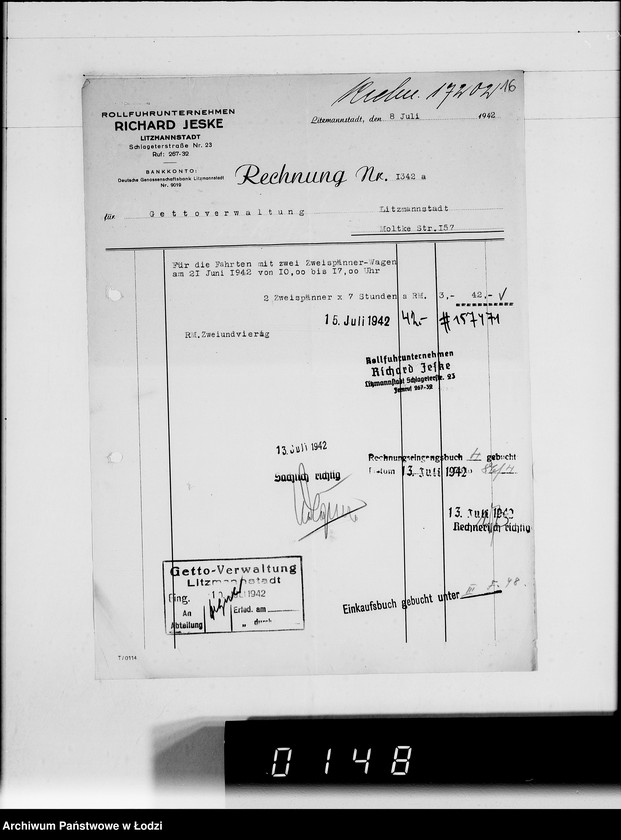 Obraz 20 z jednostki "Diverse I-M.Rechnungen [za dostawy towarów dla Getta]"