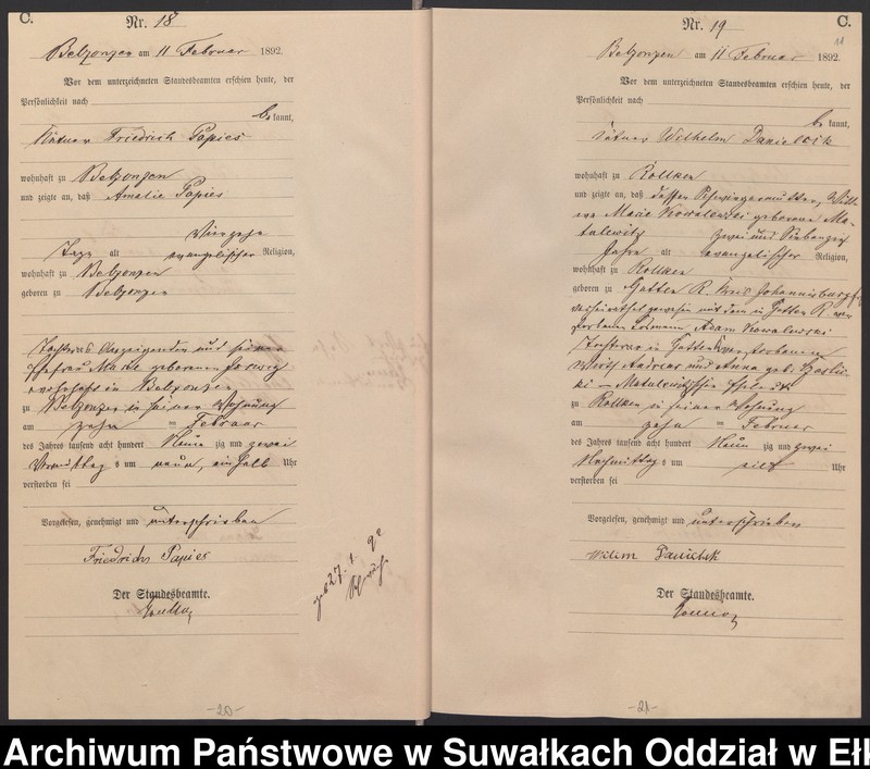 image.from.unit.number "Sterbe-Haupt-Register des Königlichen Preussischen Standes-Amtes Belzonzen Kreis Johannisburg für das Jahr 1888, 1891, 1892 Haupt-Heiraths-Register des Königlich Preussischen Standes-Amtes Belzonzen Kreis Johannisburg  Haupt-eiraths-Register des Königlich Preussischen Standes-Amtes Belzonzen Kreis Johannisburg für das Jahr 1874"