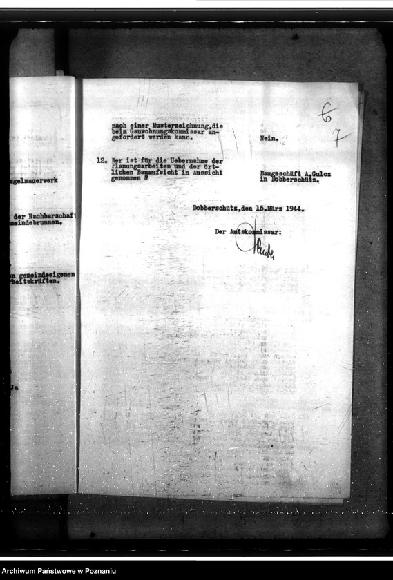 Obraz 12 z jednostki "Bau von Behelfsheimen in Dobberschütz (Dobrzyca). Baracken"