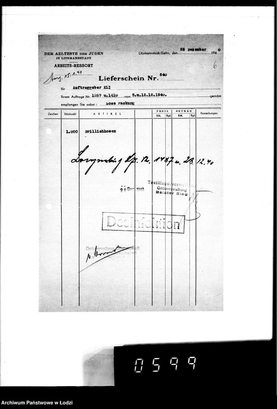 Obraz 11 z jednostki "[Dowody dostawy umundurowania dla intendentury wojskowej Berlin II]"