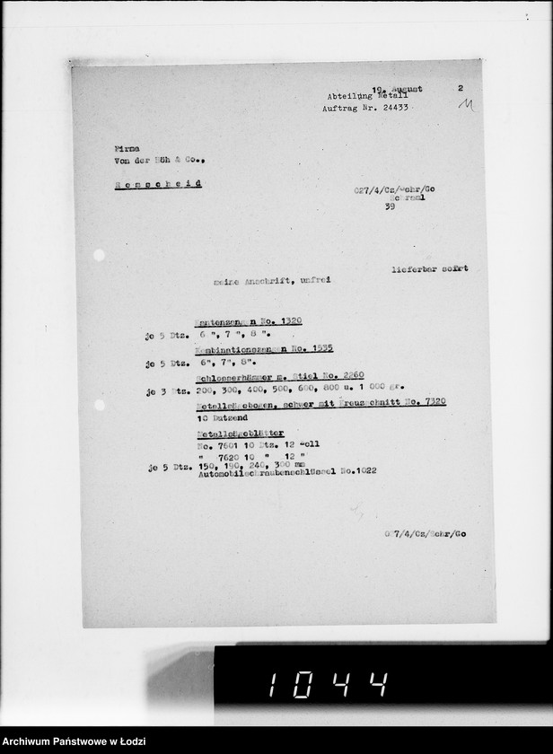 Obraz 15 z jednostki "[Zamówienia na różne artykuły techniczne dla Getta]"