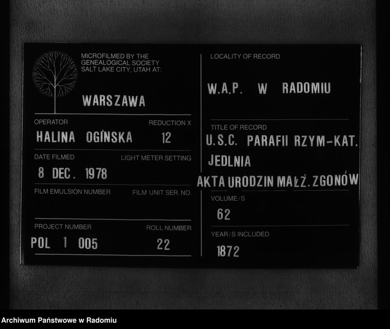 image.from.unit.number "[Duplikat akt urodzonych, zaślubionych i zmarłych parafii Jedlnia z 1872 r.]"