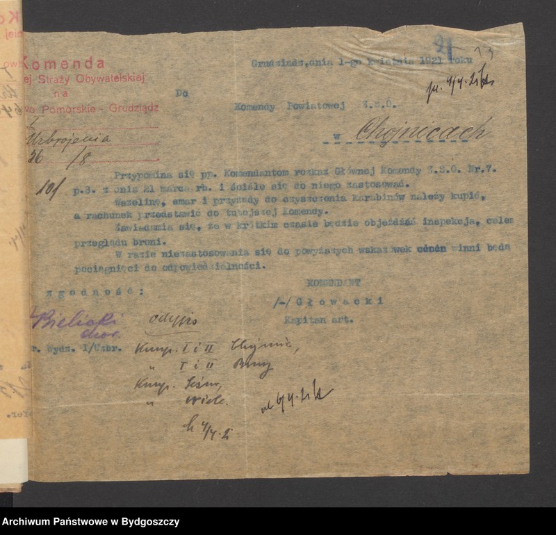 image.from.unit.number "[Raport o stanie uzbrojenia, statystyka broni, imienny spisy członków straży obywatelskiej z Głowczewic, powiat chojnicki]"