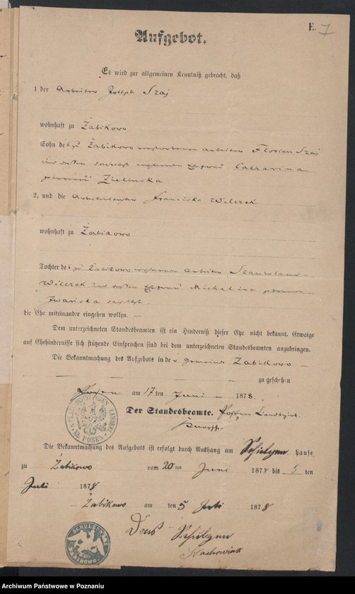 Obraz 9 z jednostki "Acta betreffend die Schrieftstücke nur §§ 28 bis 38,43,45 bis 50,55,65 und 66 der Reichsgesetz vom 6 Januar 1875 zum Heiraths -Register"