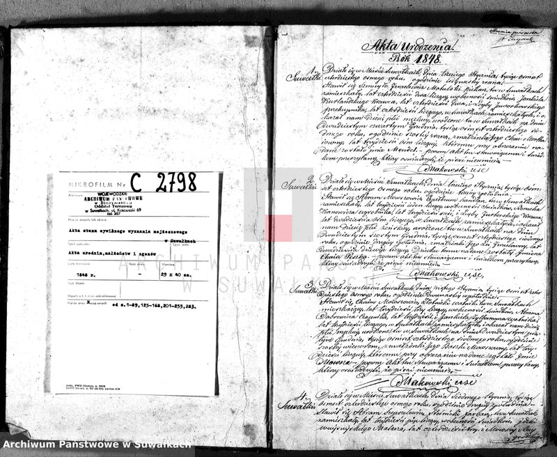 image.from.unit.number "Duplikat. Akta Urzędnika Stanu Cwilnego Wyznań Niechrześcijańskich Okręgu Suwalskiego i Jeleniewskiego Urodzonych, Zaślubionych i Zmarłych na rok 1848"