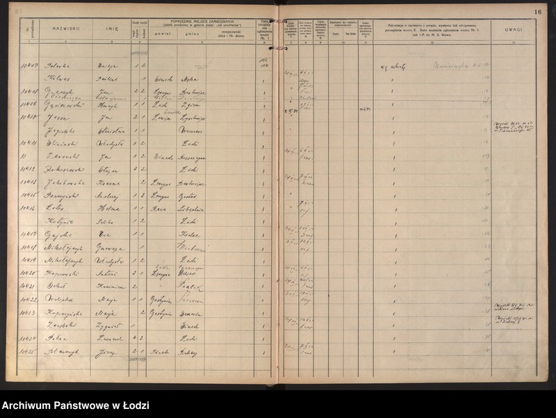 image.from.unit.number "Księga kontroli ruchu ludności (rejestr osób przybywających do gminy) Łódź, komisariat I, t. IV, nr 10158-11736"