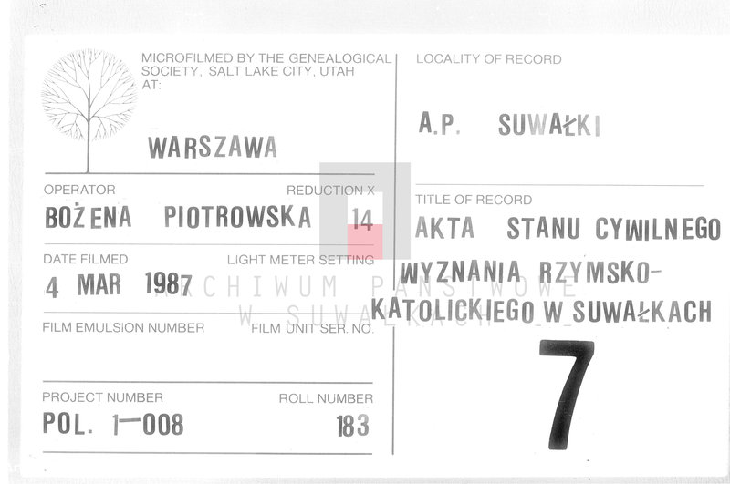 Obraz 1 z jednostki "Dowody do Ksiąg metrykalnych Parafii Suwalskiey za roku 1825."