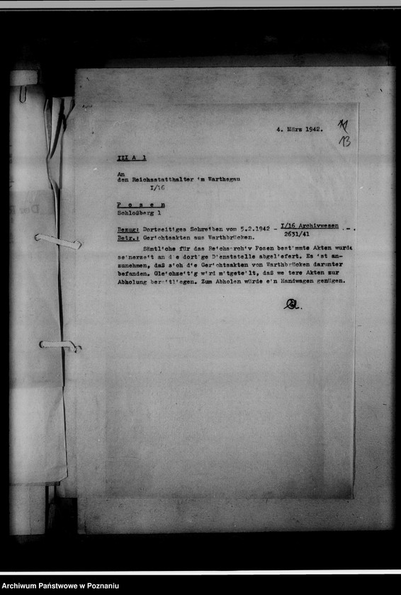 Obraz 17 z jednostki "[Korespondencja w sprawie przekazywania ksiąg kościelnych z Gausippenamt w Poznaniu do Reichsarchiv w Poznaniu]"