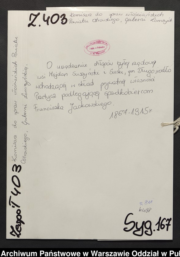 image.from.unit.number "O urządzaniu chłopów byłej rządowej wsi Majdan Suszyński i Suski, gm. Długosiodło, wchodzącej w skład prywatnej własności Przetycz podlegającej spadkobiercom Franciszka Jackowskiego"