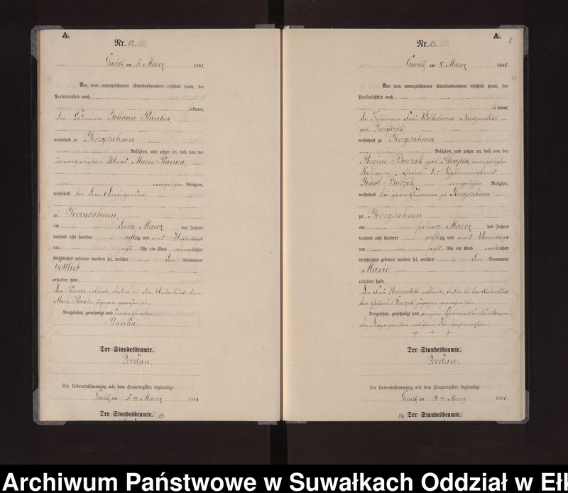 image.from.unit.number "Geburts-Neben-Register des Königlich Preussischen Standes-Amtes Gneist Kreis Loetzen"