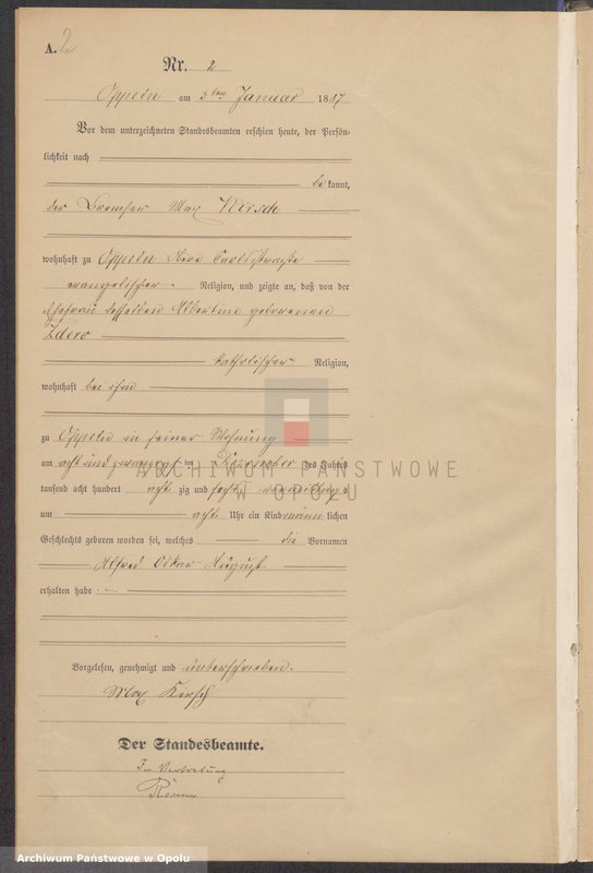 Obraz 6 z jednostki "Urząd Stanu Cywilnego w Opolu 1887 Rejestr Urodzeń Księga Miejscowa Nr 1 do 331"